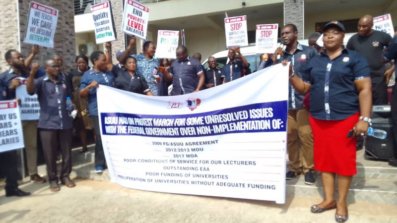 ASUU-NAU Protests Non Adoption Of Nimi Briggs Committee Report, Unpaid Over 3 Years Salary Arrears, Others